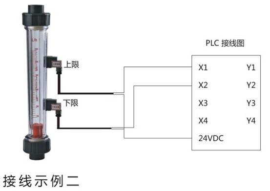 帶報警開關(guān)式塑料管流量計接線示例二